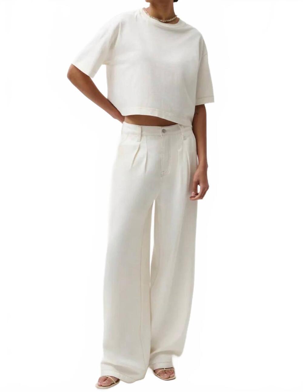 NEW PISTOLA delphine pleated wide leg jeans in off white